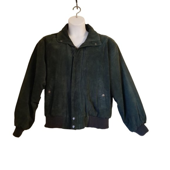 Mirage Green L Leather‎ Bomber Jacket Vintage Ranch Barn Chore Aviator - Picture 1 of 5